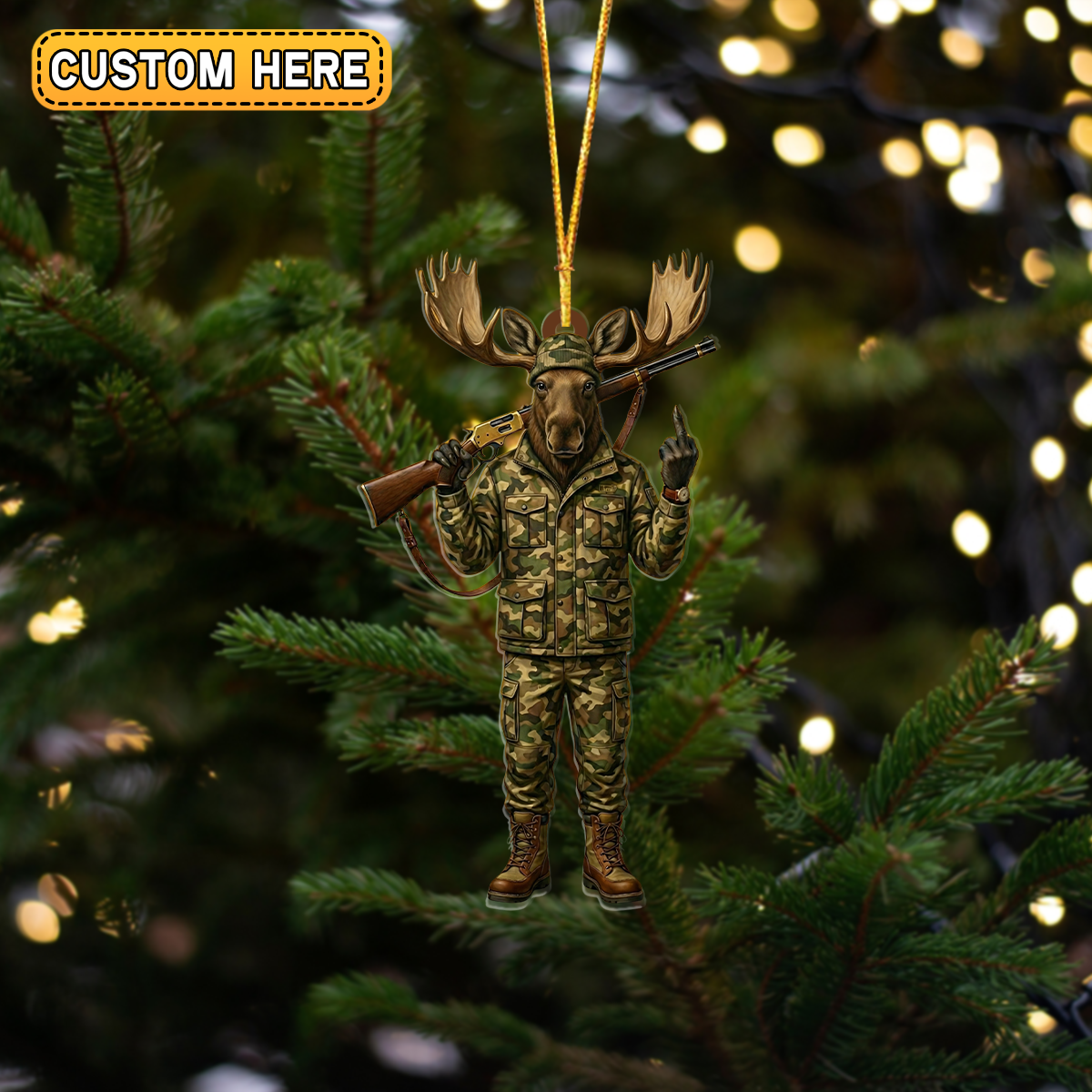 MollyTee Personalized Camo Moose Hunter Attitude Hunting Acrylic Christmas Ornament And Keychain Custom Gift For Hunters 2D Flat - image 2