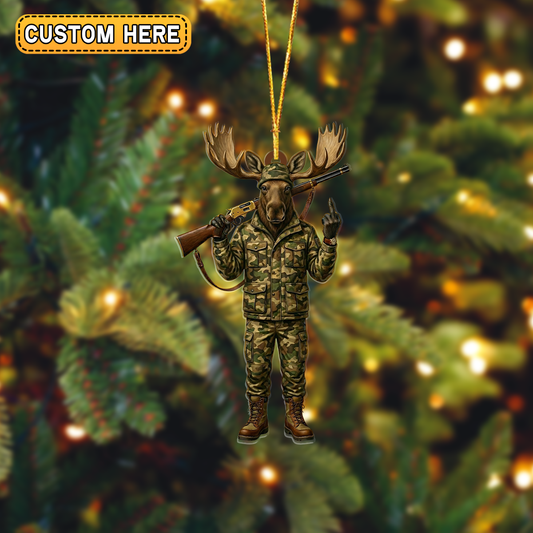 MollyTee Personalized Camo Moose Hunter Attitude Hunting Acrylic Christmas Ornament And Keychain Custom Gift For Hunters 2D Flat - image 1
