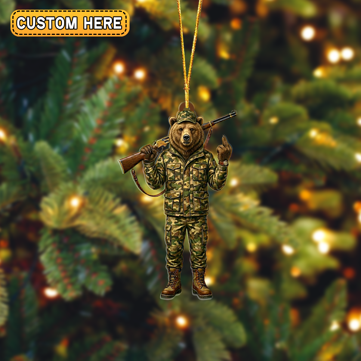 MollyTee Personalized Camo Bear Hunter Attitude Hunting Acrylic Christmas Ornament And Keychain Custom Gift For Hunters 2D Flat - image 1