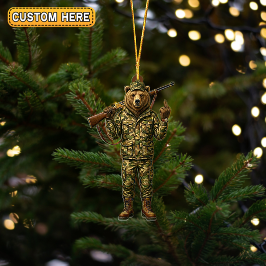 MollyTee Personalized Camo Bear Hunter Attitude Hunting Acrylic Christmas Ornament And Keychain Custom Gift For Hunters 2D Flat - image 2