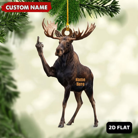 MollyTee Moose Hunting Middle Finger Gesture Funny Moose Hunter Gift Customized Name 3D-Look Keychain And Ornament - image 1