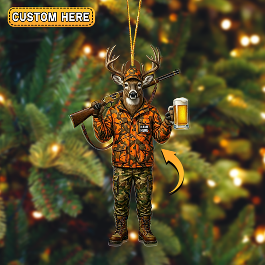 MollyTee Personalized Deer Hunter Beer Mug Hunting Acrylic Christmas Ornament And Keychain Custom Gift For Hunters 2D Flat - image 2