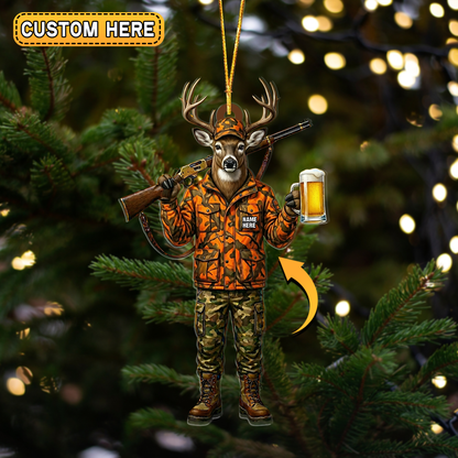 MollyTee Personalized Deer Hunter Beer Mug Hunting Acrylic Christmas Ornament And Keychain Custom Gift For Hunters 2D Flat - image 3