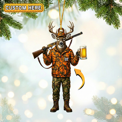 MollyTee Personalized Deer Hunter Beer Mug Hunting Acrylic Christmas Ornament And Keychain Custom Gift For Hunters 2D Flat - image 1