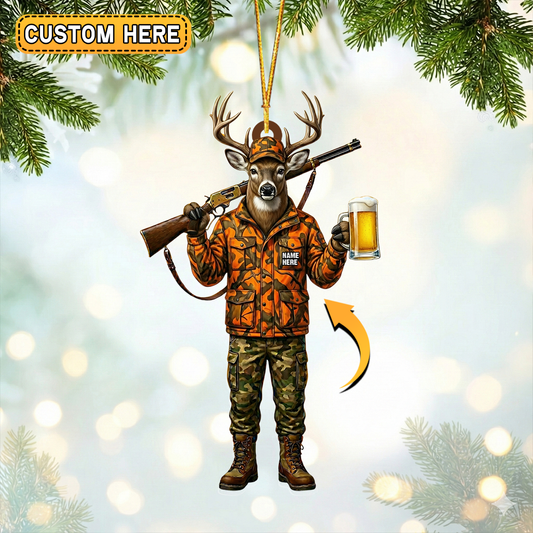 MollyTee Personalized Deer Hunter Beer Mug Hunting Acrylic Christmas Ornament And Keychain Custom Gift For Hunters 2D Flat - image 1