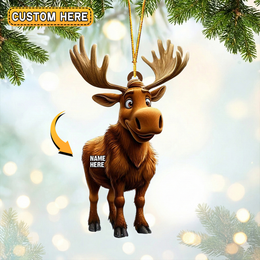 MollyTee Personalized Cartoon Moose Xmas Hunting Acrylic Christmas Ornament And Keychain Custom Gift For Hunters 2D Flat - image 1
