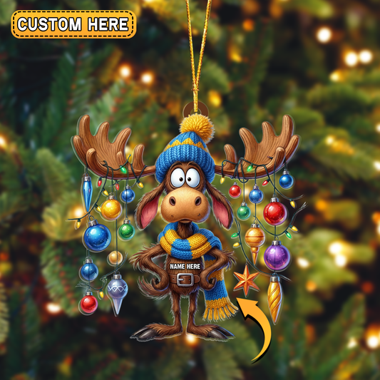 MollyTee Personalized Cartoon Moose Bauble Hunting Acrylic Christmas Ornament And Keychain Custom Gift For Hunters 2D Flat - image 2
