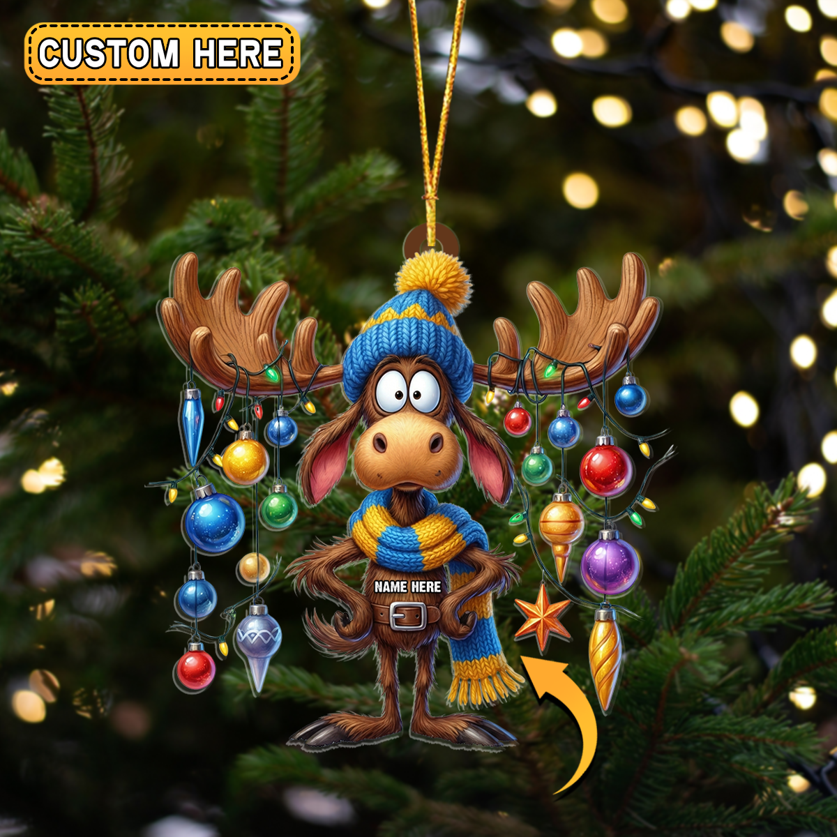 MollyTee Personalized Cartoon Moose Bauble Hunting Acrylic Christmas Ornament And Keychain Custom Gift For Hunters 2D Flat - image 3