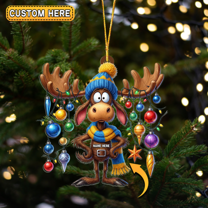 MollyTee Personalized Cartoon Moose Bauble Hunting Acrylic Christmas Ornament And Keychain Custom Gift For Hunters 2D Flat - image 3