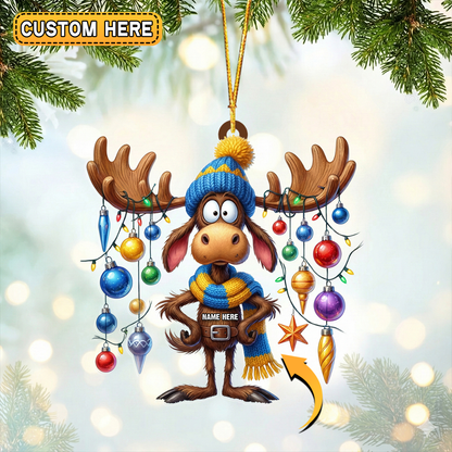 MollyTee Personalized Cartoon Moose Bauble Hunting Acrylic Christmas Ornament And Keychain Custom Gift For Hunters 2D Flat - image 1