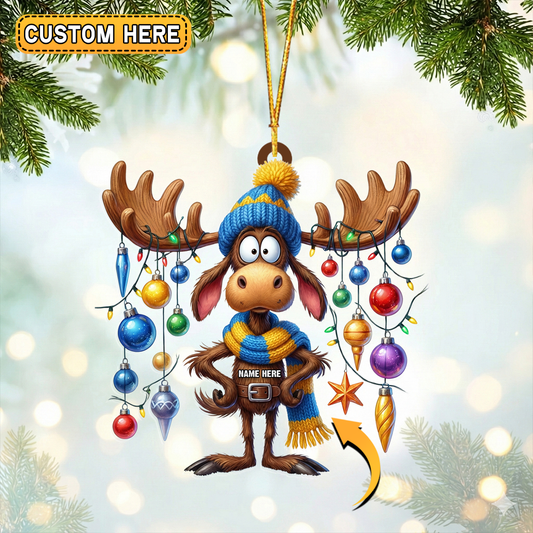 MollyTee Personalized Cartoon Moose Bauble Hunting Acrylic Christmas Ornament And Keychain Custom Gift For Hunters 2D Flat - image 1