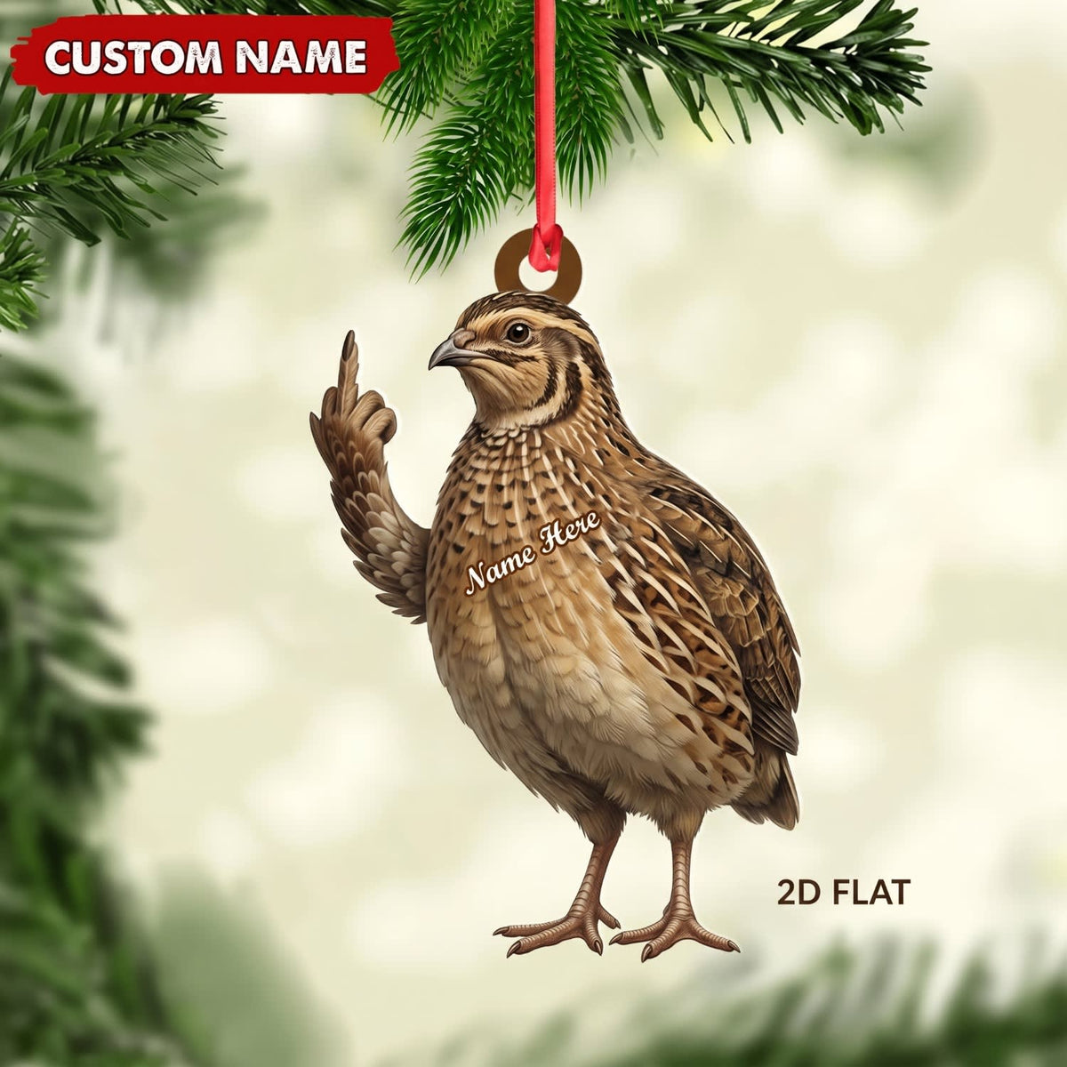 MollyTee Quail Hunting Middle Finger Gesture Funny Quail Hunter Gift Customized Name 3D-Look Keychain And Ornament - image 1