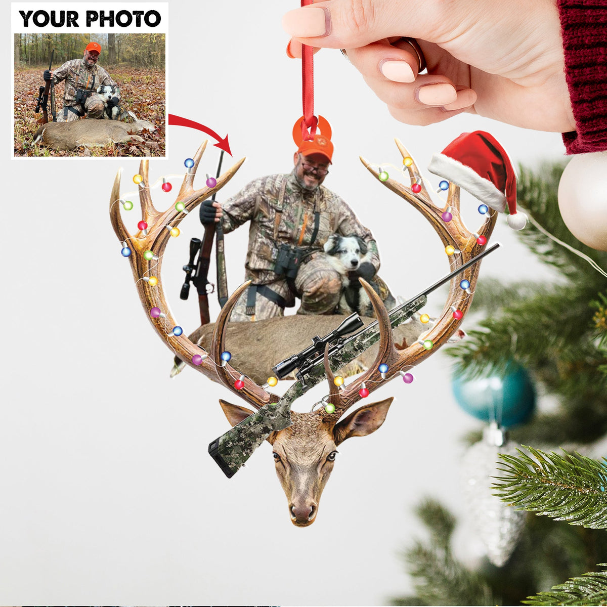 MollyTee Personalized Hunting Aclyric Christmas Ornament Custom Photo Deer Antler Gift for Hunters - image 6