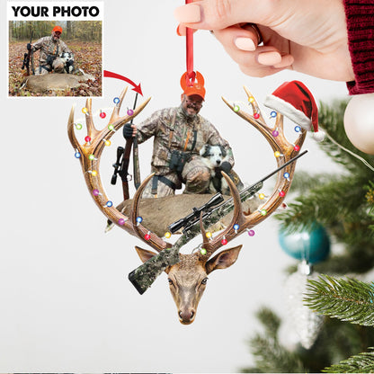 MollyTee Personalized Hunting Aclyric Christmas Ornament Custom Photo Deer Antler Gift for Hunters - image 6