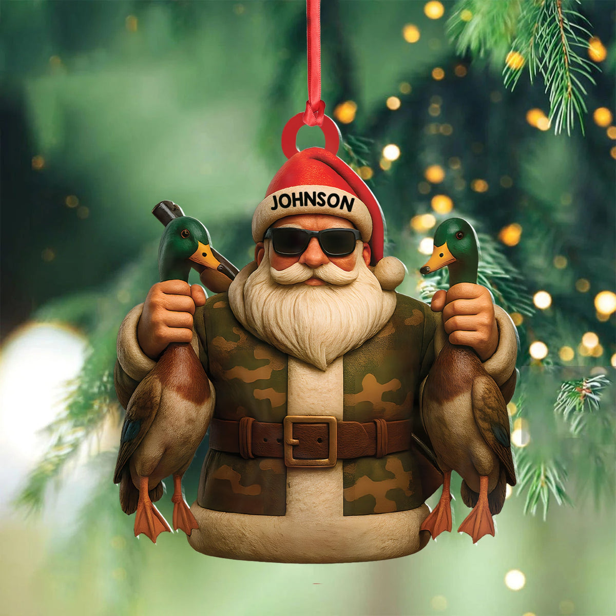 MollyTee Personalized Duck Hunter Santa Acrylic Ornament - Funny Christmas Gift for Hunters - Custom Name Camo Decor - image 3