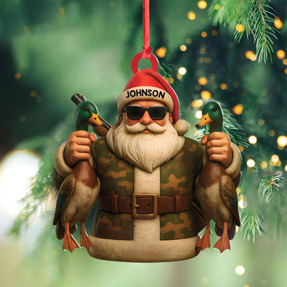 MollyTee Personalized Duck Hunter Santa Acrylic Ornament - Funny Christmas Gift for Hunters - Custom Name Camo Decor - image 3