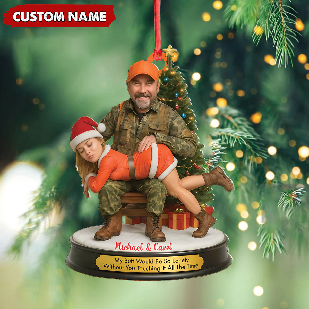 MollyTee Personalized Funny Hunter Couple Christmas Acrylic Ornament - Custom Name Christmas Gift for Him or Her - image 3