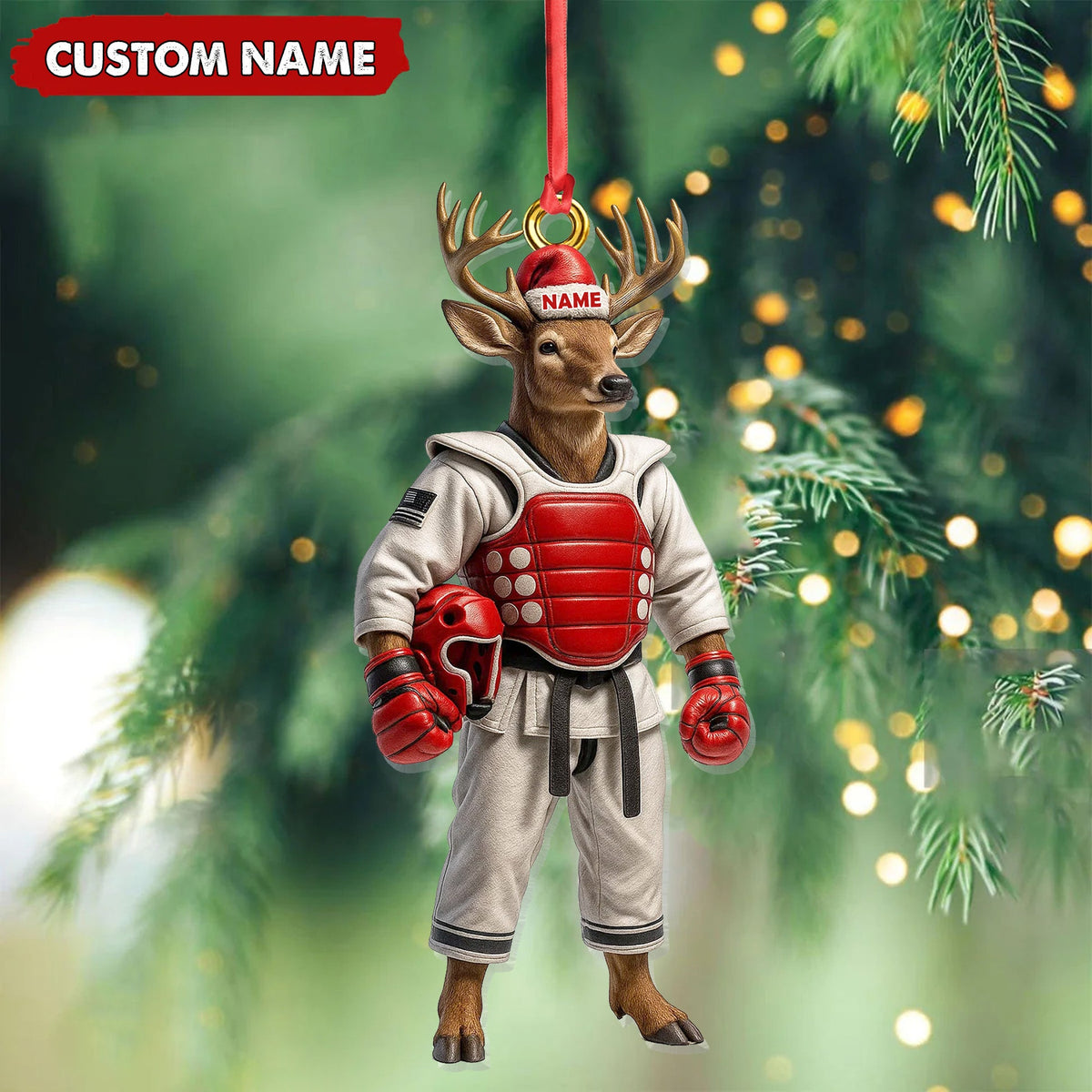 MollyTee Custom Name Deer Karate Ornament, Taekwondo Christmas Gift Decor - image 3