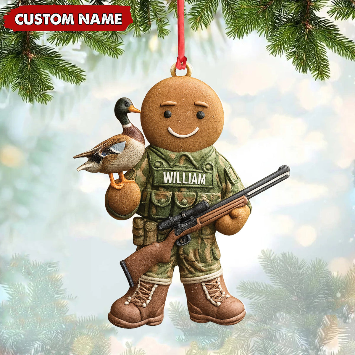 MollyTee Personalized Hunter Gingerbread Christmas Ornament - Funny Acrylic Holiday Decor Gift - image 1