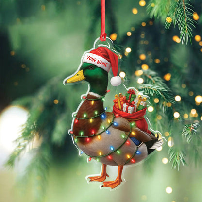 MollyTee Funny Christmas Duck Acrylic Ornament - Mallard Santa with Lights and Gifts, Personalized Holiday Decoration for Duck Lovers, Unique Hunter Christmas Gift - image 3