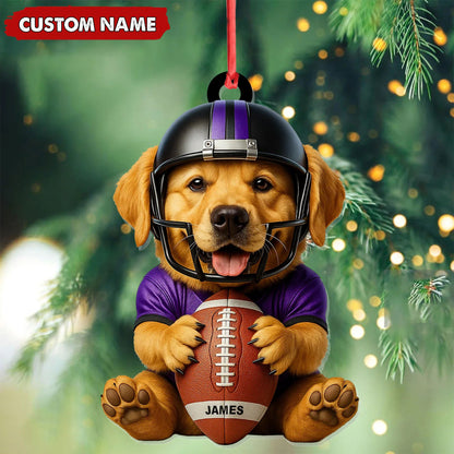MollyTee Personalized Football Puppy Christmas Ornament And Keychain, Custom Name Dog in Helmet Holding Ball, Cute Pet Lover Tree Decoration - image 4