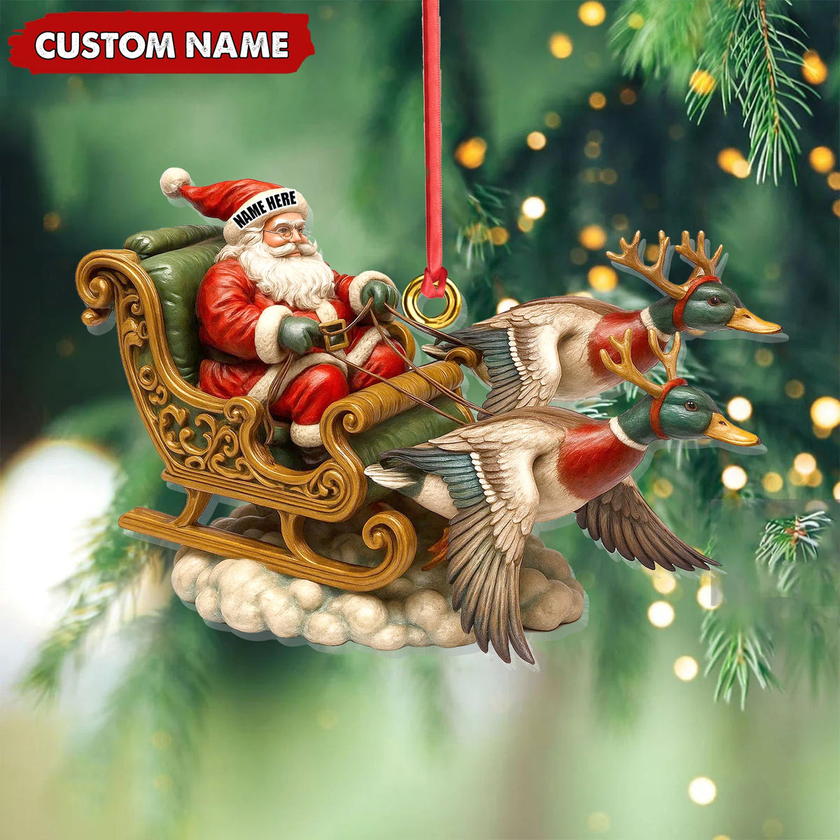 MollyTee Personalized Santa Sleigh Duck Ornament, Custom Name Christmas Gift for Hunters - image 3