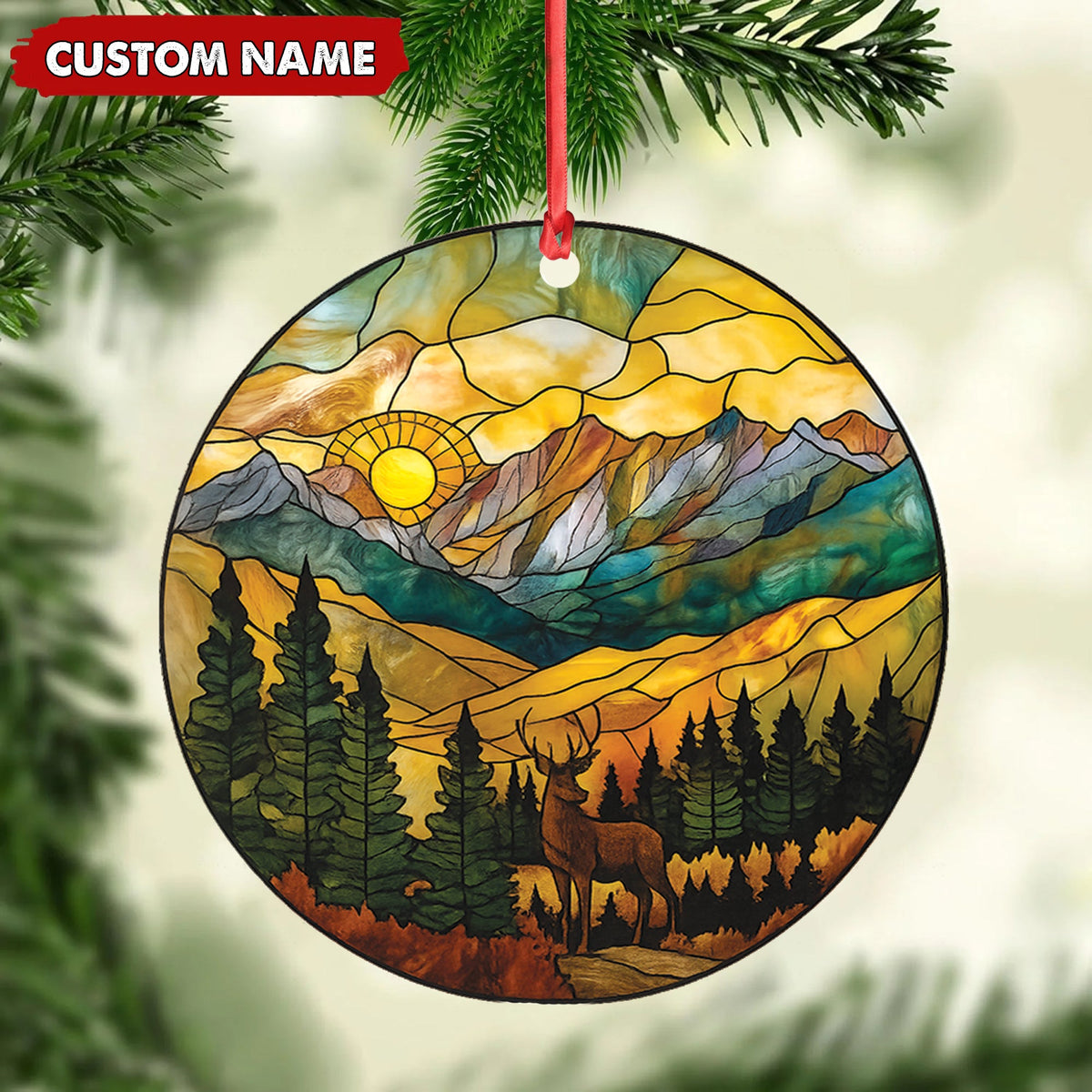 MollyTee Personalized Deer Stained Glass Acrylic Ornament - Mountain Sunrise Christmas Tree Decoration Gift - image 7