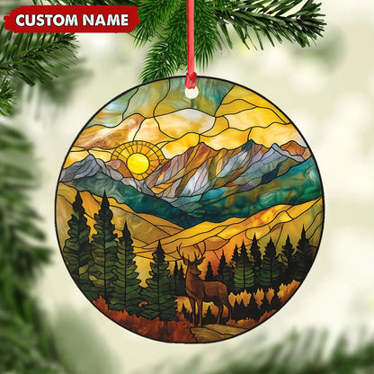 MollyTee Personalized Deer Stained Glass Acrylic Ornament - Mountain Sunrise Christmas Tree Decoration Gift - image 7