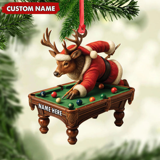 MollyTee Personalized Acrylic Deer Christmas Ornament - Funny Buck Playing Pool in Santa Outfit Holiday Decor - image 2