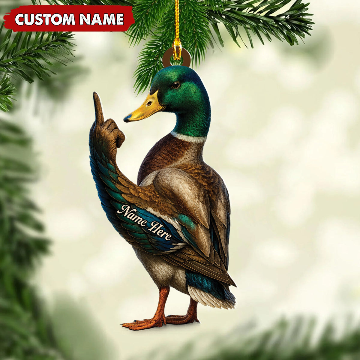 MollyTee Personalized Funny Duck Fukin' Finger Hunting Acrylic Christmas Ornament Custom Gift for Hunters - image 1