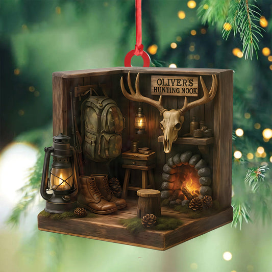 MollyTee Personalized Hunting Cabin Ornament, Custom Name Deer Antler Lodge Christmas Decoration - image 2