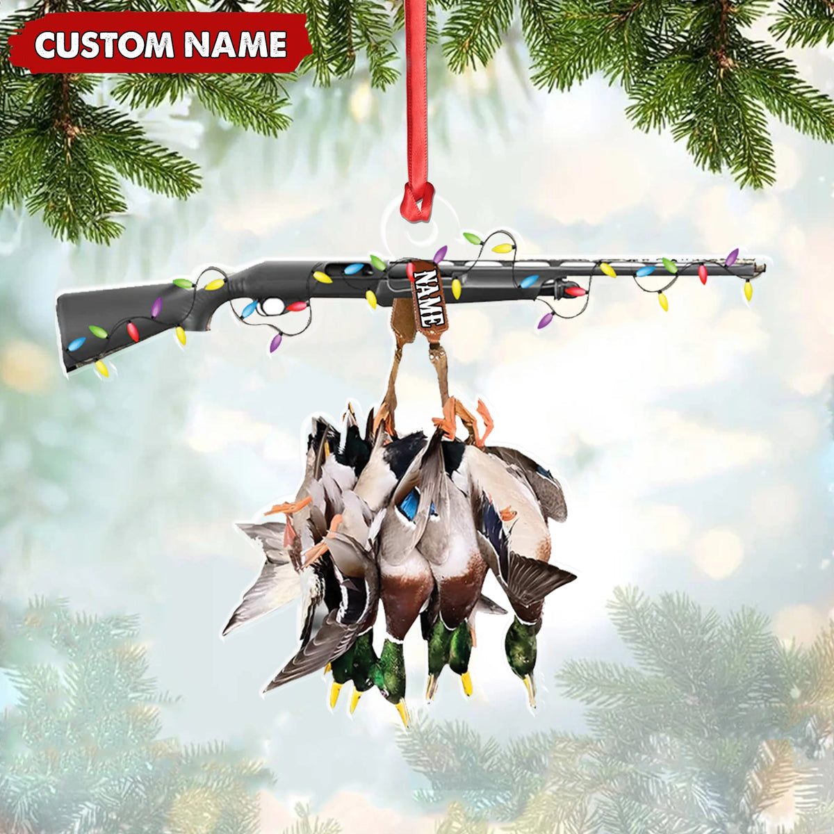 MollyTee Personalized Duck Hunting Acrylic Christmas Ornament - Custom Name Shotgun Gift For Hunters - image 4