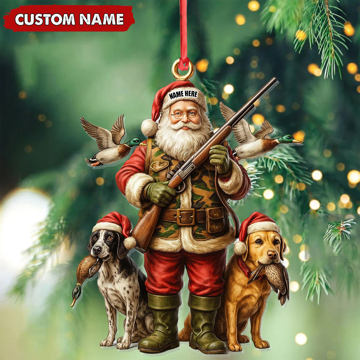 MollyTee Personalized Santa Duck Hunter Ornament, Custom Name Christmas Gift for Hunting Lovers - image 3