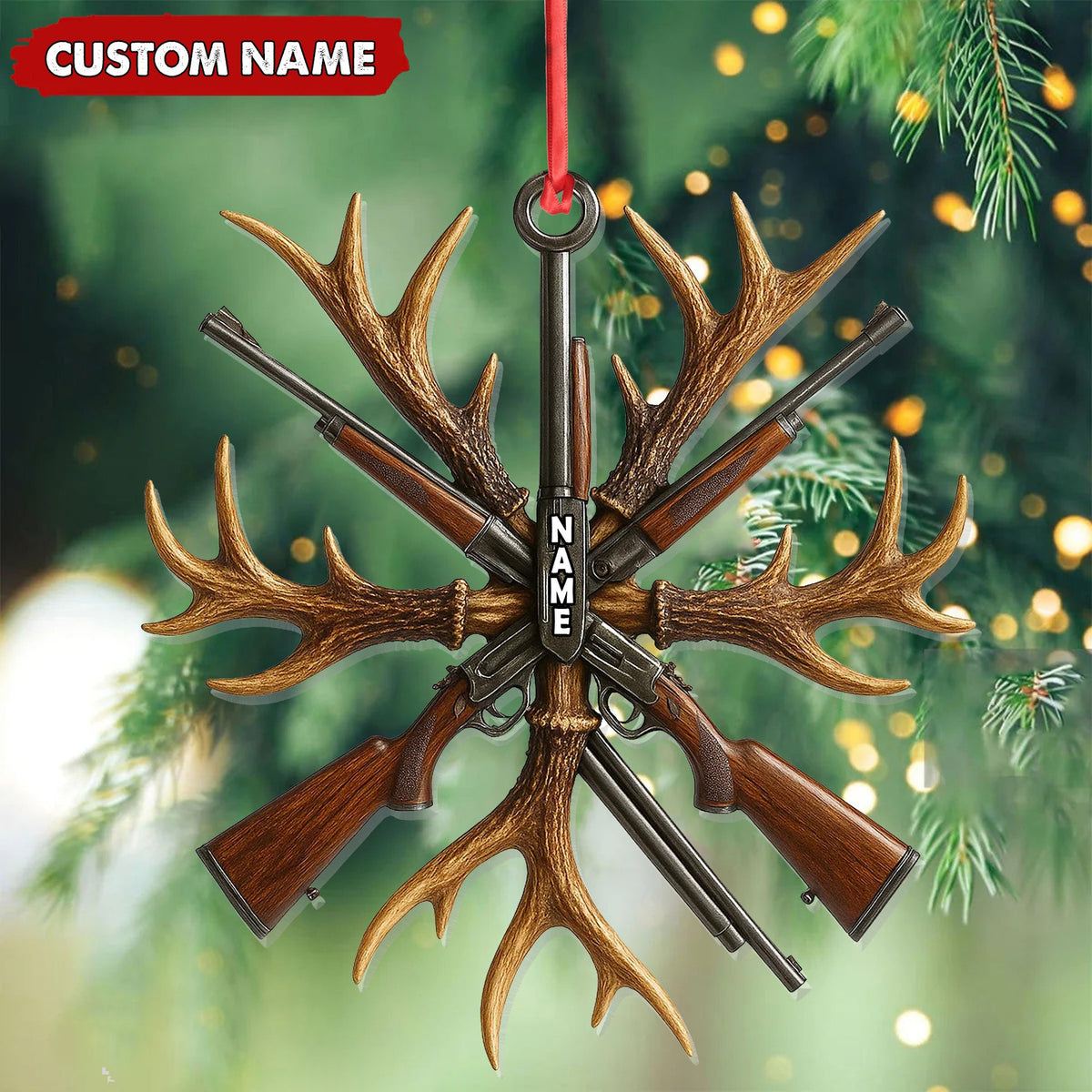 MollyTee Custom Name Hunting Ornament, Antlers and Rifles Christmas Decor for Hunters - image 4