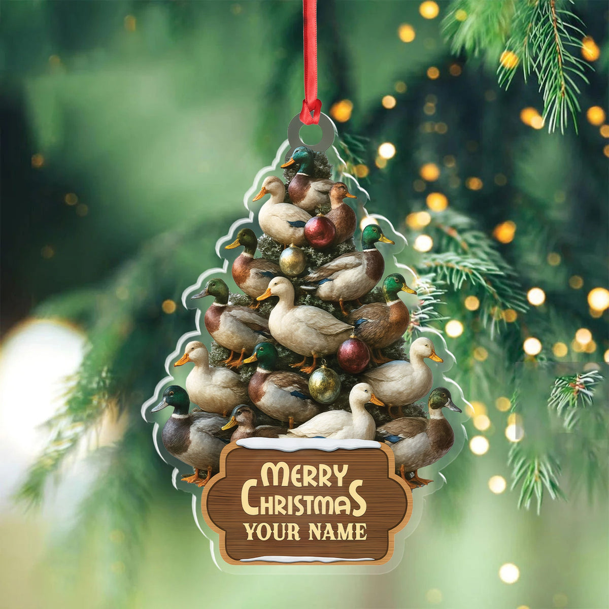 MollyTee Funny Duck Christmas Tree Acrylic Ornament - Personalized Hunting Gift, Mallard Duck Lover Decoration, Rustic Country Holiday Decor - image 3