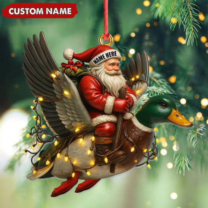 MollyTee Personalized Santa Riding Duck Ornament, Custom Name Christmas Gift for Hunters - image 3