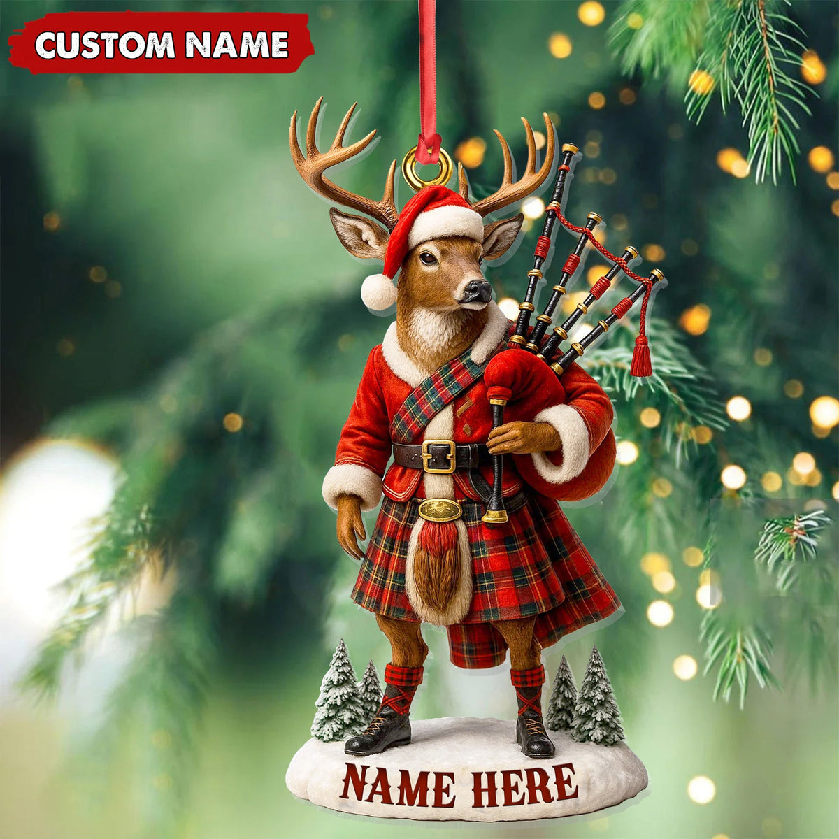 MollyTee Personalized Scottish Deer Ornament, Custom Name Highland Bagpiper Christmas Decoration - image 5