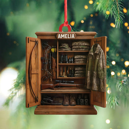MollyTee Personalized HunterÃƒÂ¢Ã¢â€šÂ¬Ã¢â€žÂ¢s Gear Closet Ornament, Custom Name Hunting Equipment Christmas Decoration - image 3