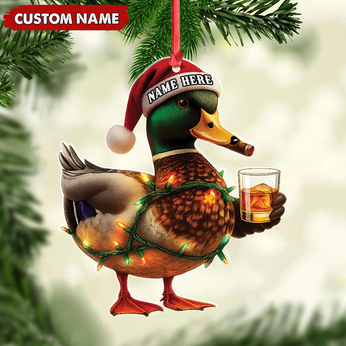 MollyTee Personalized Funny Duck Smoking Acrylic Christmas OrnamentCustom Name Drinking Gift For Hunters - image 3