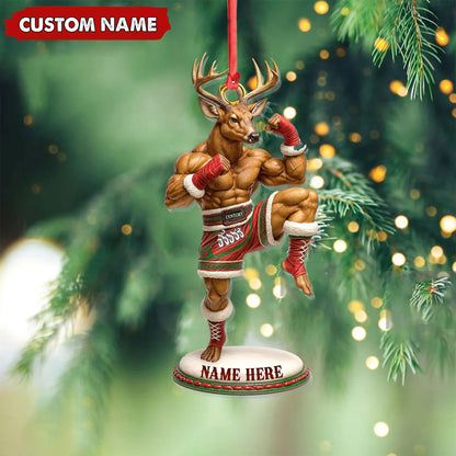 MollyTee Custom Name Muay Thai Deer Ornament, Funny Boxing Deer Christmas Decoration - image 3