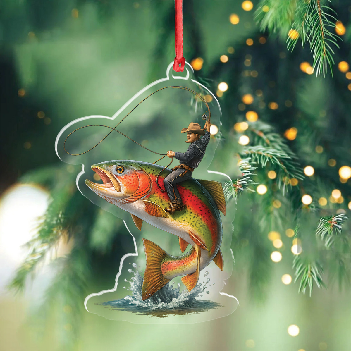 MollyTee Personalized Funny Fishing Acrylic Ornament - Cowboy Riding Fish Christmas Decoration for Fishermen - image 3