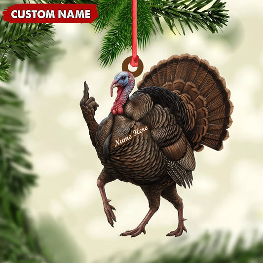MollyTee Turkey Hunting Middle Finger Gesture Funny Turkey Hunter Gift Customized Name 3D-Look Keychain And Ornament - image 1