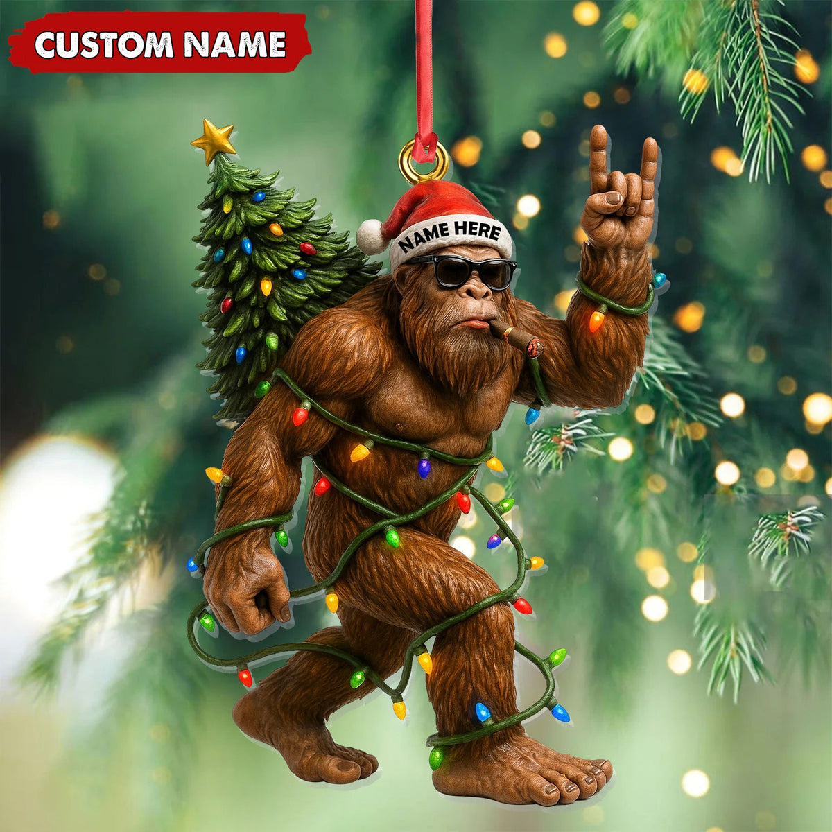 MollyTee Personalized Bigfoot Christmas Ornament, Custom Name Funny Holiday Gift for Hunters - image 3