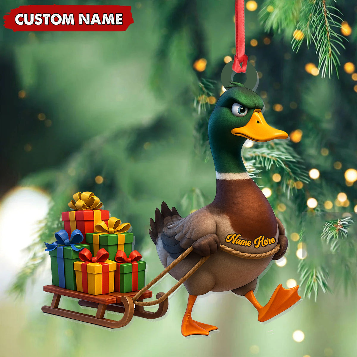 MollyTee Funny Duck Acrylic Christmas Ornament - Mallard Pulling Gifts, Unique Christmas Gift for Hunters - image 3