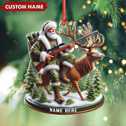 MollyTee Personalized Acrylic Hunter Santa Riding Deer Christmas Ornament - Custom Hunting Gift Decoration - image 3