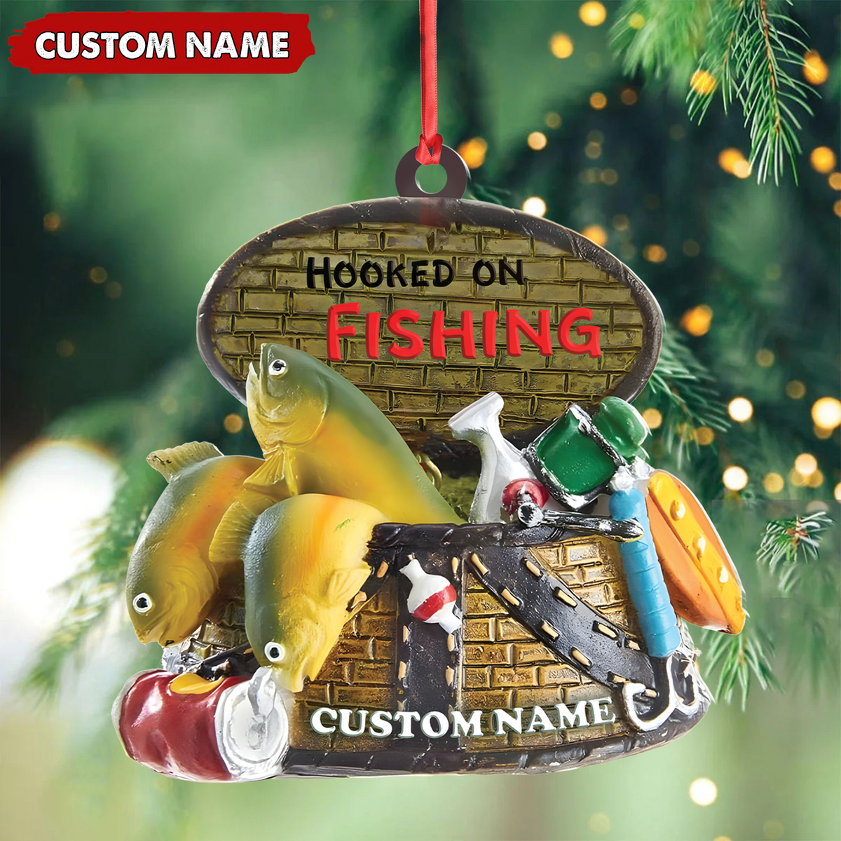 MollyTee Custom Fishing Ornament - Personalized Hooked on Fishing Christmas Decoration - image 3