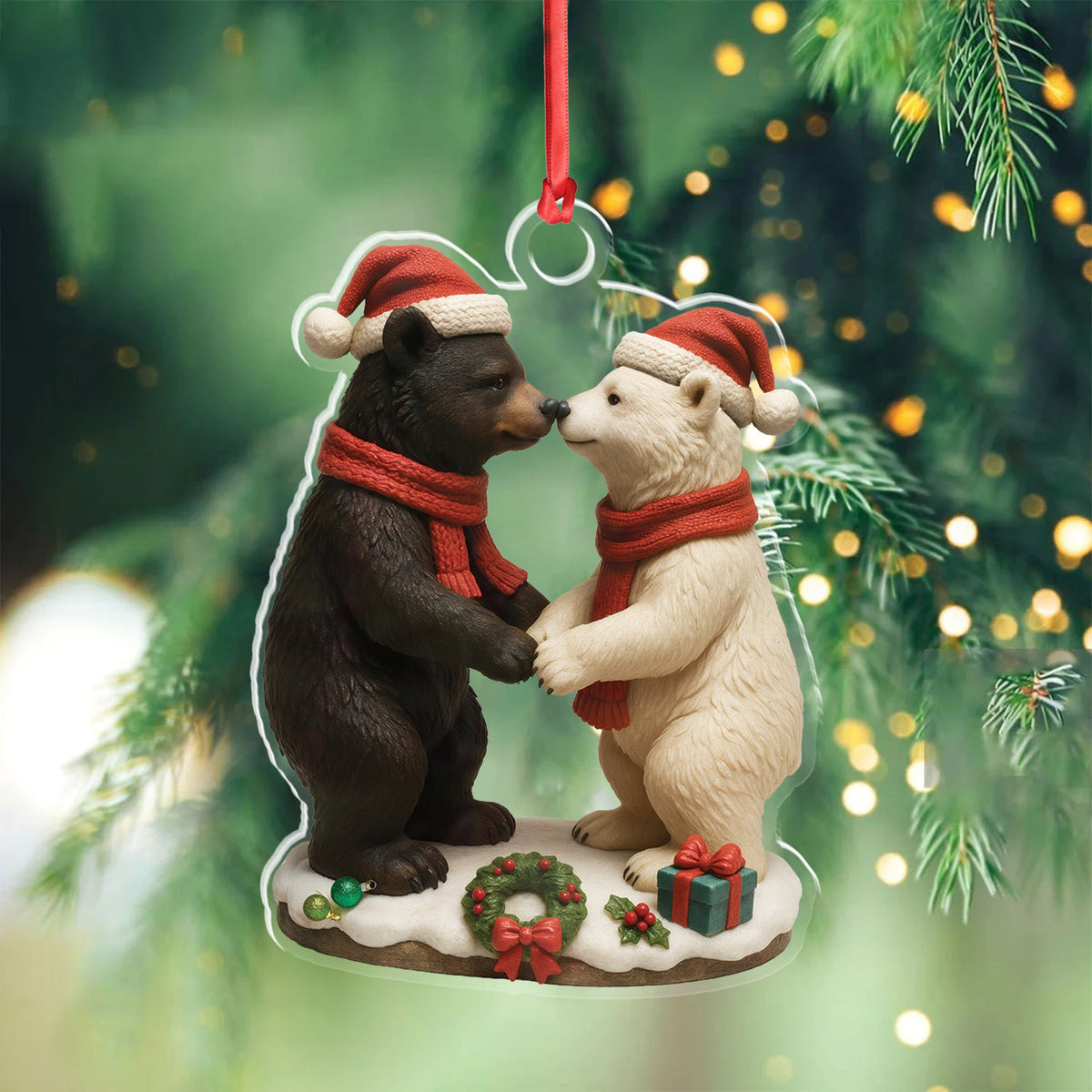 MollyTee Christmas Bear Couple Figurine Acrylic Ornament - Cute Holiday Decor for Couples, Polar and Brown Bear Love Statue, Romantic Christmas Gift for Him or Her - image 3