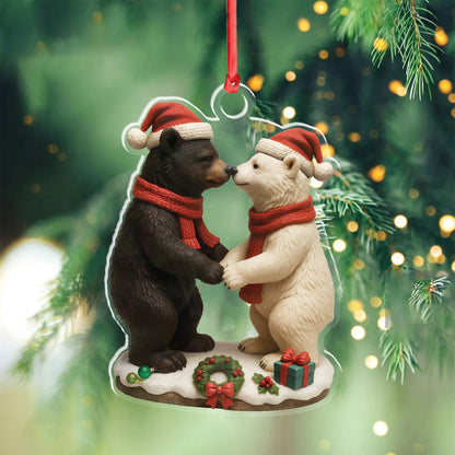MollyTee Christmas Bear Couple Figurine Acrylic Ornament - Cute Holiday Decor for Couples, Polar and Brown Bear Love Statue, Romantic Christmas Gift for Him or Her - image 3