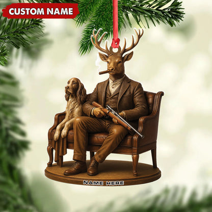 MollyTee Personalized Acrylic Deer Christmas Ornament - Elegant Hunter Buck with Dog Holding Rifle Holiday Decor - image 2