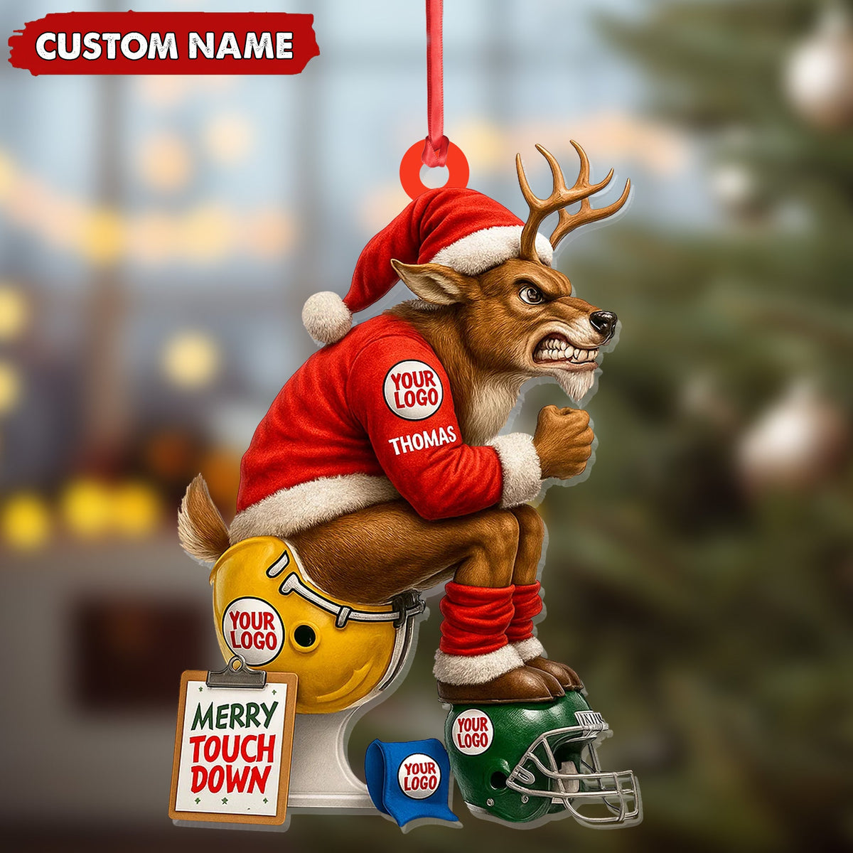 MollyTee Personalized Football Christmas Ornament, Custom Reindeer Santa Touchdown Decoration, Funny Custom Name Team Logo Gift MT2411 - image 4